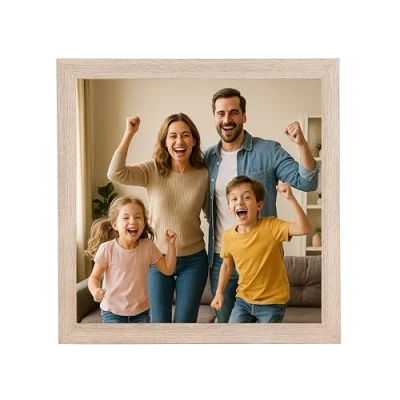 Immagine di CABBEL cornice portafoto 25 x cm, in MDF, vetro acrilico infrangibile, naturale, confezione da 1 quadrata appoggiare o appendere, moderna e stabile