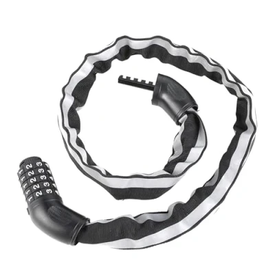 Immagine di Lucchetto Per Bicicletta Con Combinazione Catenaccio Codice Catena Ad Alta Sicurezza Strisce Riflettenti (Nero)