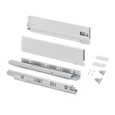 Immagine di Emuca Kit cassetto per cucina o bagno con regolazione 3D, altezza 131 mm, profondità 500 60 Kg, chiusura soft, pannelli no inclusi, Acciaio, bianco