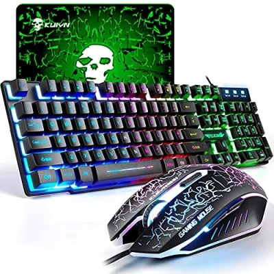Immagine di LexonElec UK T8 Layout Gaming Tastiera e Mouse Imposta Rainbow retroilluminato da gioco USB ergonomica + 2400 DPI 6 pulsanti Optical LED pad GRATIS