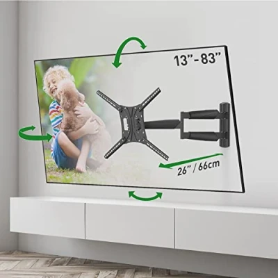 Immagine di Barkan supporto da parete per TV lungo 66 cm, articolato 13 83&quot;, movimento completo, 4 movimenti, schermo piatto/curvo, supporta fino a 50 kg, estremamente estensibile, adatto LED