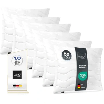 Immagine di Lileno Home Imbottitura per cuscino, 45 x cm, set da 6 pezzi, cuscino interno trapuntato, chi soffre di allergie, in microfibra, come decorativo e divano, lavabile a 40 C
