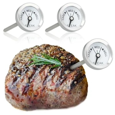 Immagine di COM FOUR® Termometro per Arrosto 3X in Acciaio Inossidabile Carne Analogico Griglia Ago 7 cm (03 pezzi piccoli)