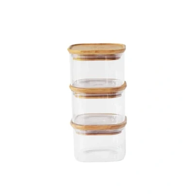 Immagine di Pebbly Set di 3 scatole quadrate in vetro con coperchio bambù x 500 ml