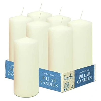 Immagine di Hyoola Candele Bianche Avorio Cilindriche Decorative a Colonna 7,5 x 17,5 cm Lunga Durata Senza Profumo Set da 6 Cilindro Made in EU