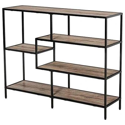 Immagine di HOMCOM Scaffale Libreria Asimmetrica in Stile Industriale, Legno e Metallo Nero, 120x32x95cm