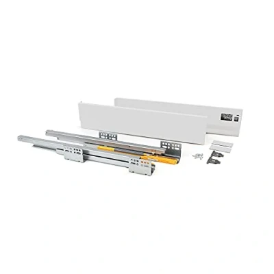 Immagine di Emuca Kit cassetto Cucina o Bagno con Guide ad Estrazione Totale e Chiusura Soft, Altezza 138mm profondità 450mm, Bianco