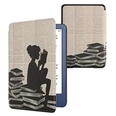 Immagine di kwmobile Custodia eReader Compatibile con Amazon Kindle (2022/2024) Cover eBook Reader Flip Case nero/beige Ragazza e Libri