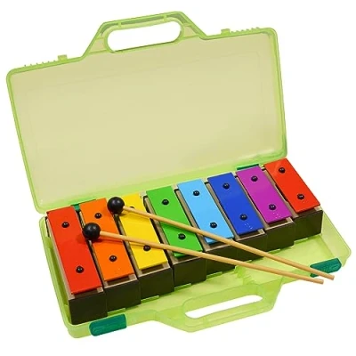 Immagine di a Star Colorful Chime Bar Set di 8 Xilofono Soprano Arcobaleno Diatonico Glockenspiel in Custodia Rigida Verde con Due Bacchette C6 C7