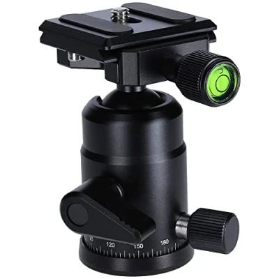 Immagine di Rollei Treppiede a sfera per Compact Traveler No1 in alluminio, testa professionale 360 gradi, con frizione, portata 8 kg e 3 livelle, incl. piastra sgancio rapido Acra Swiss, Nero, 22759