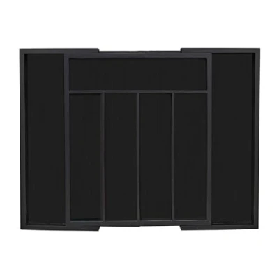 Immagine di Relaxdays Portaposate da Cassetto in bambù, Regolabile, 7 Scomparti, Utensili Cucina, 5,5 x 31,5 48,5 37 cm, Nero, Legno, 1 pz