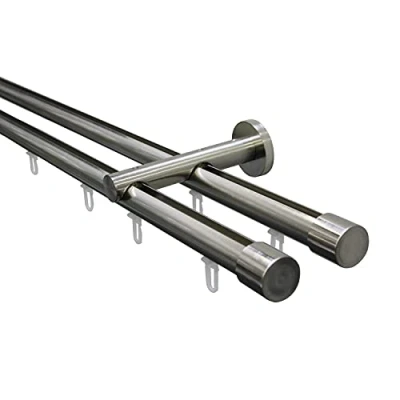 Immagine di Gardinia Set di Aste per Tende ISA, 2 Binari con Guida Interna II, Diametro 20 mm, Lunghezza 160 cm, Stile Acciaio Inossidabile