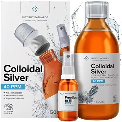 Immagine di Argento Colloidale Premium 40 PPM 500 ml Formula a Concentrazione Ottimale, Particelle più Piccole, Risultati Migliori Certificato da Laboratorio Flacone Spray Riempire ed Ebook Gratuiti