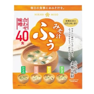Immagine di Hikari Miso Zuppa Istantanea Giapponese, 4 Sapori, Confezione da 40 Zuppe (Alghe Wakame, Cipolle Verdi, Tofu, Tofu Fritto)