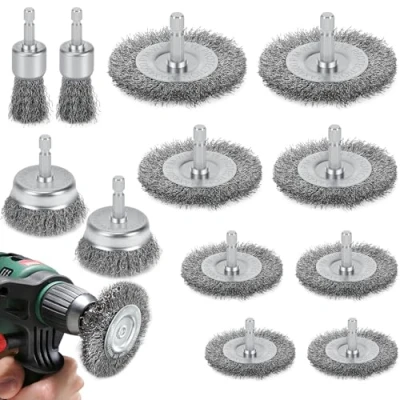 Immagine di 12 Pezzi Spazzole Metalliche per Trapano, Spazzola di Ferro con Codolo da 1/4 di, Acciaio Trapano Rimozione Ruggine Vernice Corrosione Lucidatura