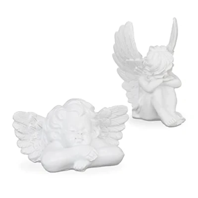 Immagine di Relaxdays Statua Angelo Custode, Set da 2 Cherubini, Resistente alle Intemperie &amp; Gelo, Decorazione, Angioletti, Bianco