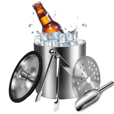 Immagine di LPAMABA 2L Secchiello Ghiaccio in Aciaio Inox, Porta Ghiaccio, Champagne, Vino, Contenitore per Cubetti Birra