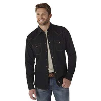 Immagine di Wrangler Camicia a Maniche Lunghe retrò Due Tasche, Nero, XXL Uomo