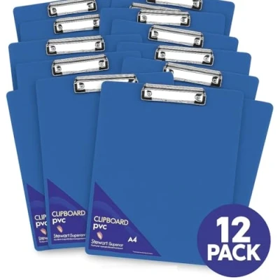 Immagine di Seco Portablocco in PVC, formato A4+, con clip resistente, confezione da 12, colore: Blu