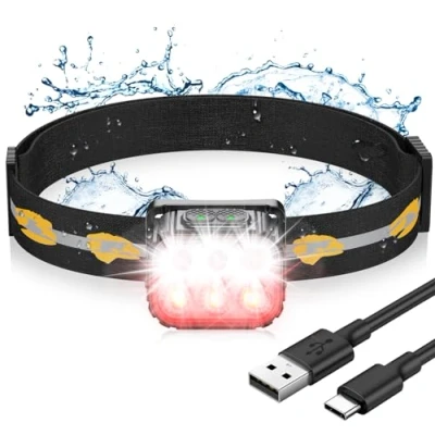 Immagine di EOIWUY Torcia Frontale LED Ricaricabile, Lampada Potente Impermeabile IP65 con Luce Rossa, 6 Modalità &amp; Durata Batteria 36H Testa
