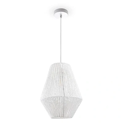 Immagine di Paco Home sospensione Rattan Tavolo Da Pranzo Sala Lampada E27 Carta Boho, Colore:Bianco (Ø30cm), Tipo di lampada___Colore:Luce a Bianca