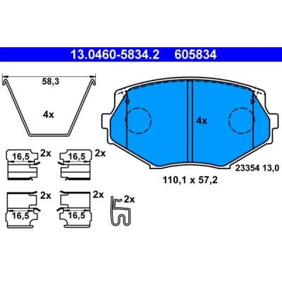 Immagine di ATE 13.0460 5834.2 Kit pastiglie freno con segnalatore acustico usura accessori MAZDA: MX 5 2, I
