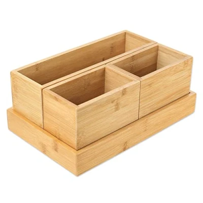 Immagine di Schramm® Set di 4 scatole immagazzinamento in bambù Varie Dimensioni Scatola organizzatore cassetti Sistema