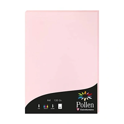 Immagine di Clairefontaine 4281C Astuccio da 50 fogli Formato A4 (21x29,7cm) 120g/m² Colore rosa Inviti Eventi e corrispondenza Gamma Pollen Carta Premium Liscia