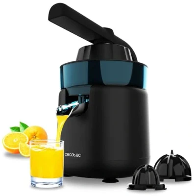 Immagine di Cecotec Spremiagrumi Elettrico a Braccio Essentialvita Hyden 120. per Arance e Agrumi, 120W, 2 Coni in Plastica Staccabili di Diverse Dimensioni, Manico Coperchio Plastica, Capacità 250ml