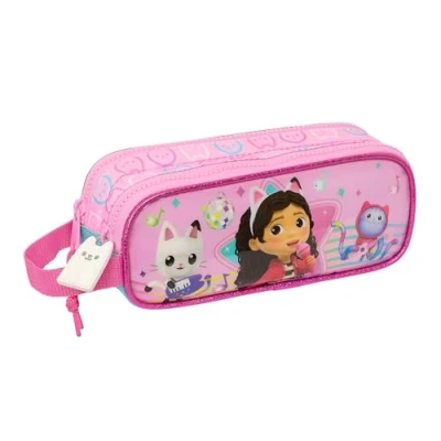 Immagine di GABBY&#039;S Dollhouse Party astuccio doppio per bambini, ideale bambini in età scolastica, comodo e versatile, qualità resistenza, 21 x 6 8 cm, colore rosa chiaro,