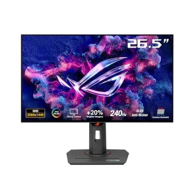 Immagine di ASUS ROG Strix OLED XG27AQDMG Monitor Gaming WOLED Lucido da 27 pollici (26,5), 1440p e 240 Hz, Tempo di Risposta 0,03 ms, Anti sfarfallio Care, G SYNC, 99% DCI P3, DisplayWidget Center, Nero