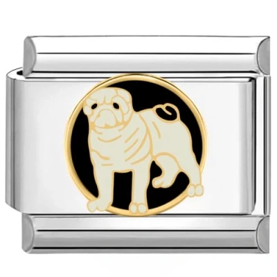 Immagine di Quiges Modulo Charm Link in stile italiano da 9 mm acciaio inox Carlino Cane per bracciali Italian Links