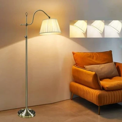Immagine di ACMHNC Lampada da Terra Vintage Salotto Bronzo, LED Piantana Dimmerabile con Telecomando e Funzione di Memoria, E27 Soggiorno in Metallo, 2W/960LM, Paralume Tessuto