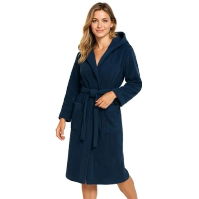 Immagine di Morgenstern Accappatoio donna spugna 100% cotone con cappuccio lungo Oeko Tex, Blu mare, S