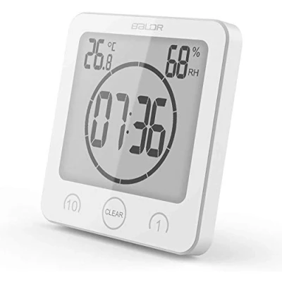 Immagine di Suhey Orologio Digitale LCD per Doccia, da Bagno Doccia Impermeabile Polso Temperatura umidità Parete Cucina Timer (Bianca)
