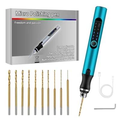 Immagine di Comius Sharp Mini Trapano Elettrico a 3 Velocità, DIY Drill Pen Set con 10 Elicoidale (0.6 2.2 mm), USB Ricaricabile, di Punte per Resina, Plastica, Legno, Circuiti (Blu)
