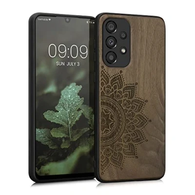 Immagine di kwmobile Custodia Compatibile con Samsung Galaxy A33 5G Cover Back Case in Legno Bumper Silicone TPU Sole marrone scuro