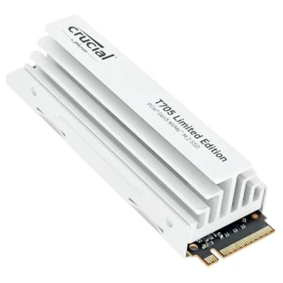 Immagine di Crucial T705 SSD 2TB PCIe Gen5 NVMe M.2 Edizione Limitata Interno con Dissipatore Premium Bianco, Fino a 14.500MB/s, Microsoft DirectStorage, Retrocompatibilità 4.0 CT2000T705SSD5A