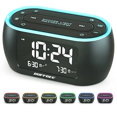 Immagine di BUFFBEE Radiosveglia da Letto con 7 Luci Notturne Colorte, Doppia Allarme, Snooze, Dimmer, Porta USB, Timer Riposo, Sveglia Digitale Radio FM e Notte