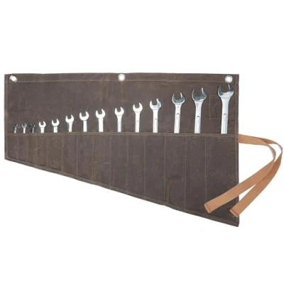Immagine di Borsa arrotolabile per chiavi e attrezzi, tela cerata 16OZ, resistente all&#039;abrasione, con 14 scomparti, colore: grigio