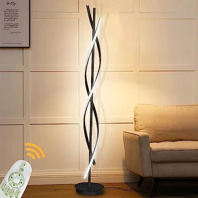 Immagine di AvgnLxqe Lampada da Terra Salotto LED, 52W Piantana Dimmerabile Con Telecomando,155cm Pavimento Moderno Spirale Design Per Comodino Camera Letto Ufficio Lettura(nero)