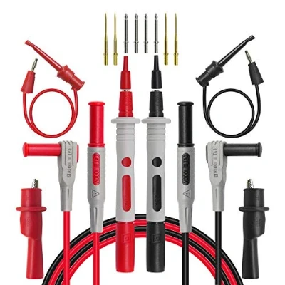 Immagine di DollaTek Il Kit di Cavi per Test multimetro Include Clip a Coccodrillo Sicurezza. Spina Banana Cavo Prova