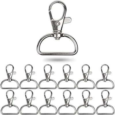 Immagine di Moschettoni Portachiavi confezione da 12 pz per ricambi e progetti creativi, larghezza 25 mm, con anello rotante a 360, piccoli ganci Moschettone borse tracolle, Girevole Ring