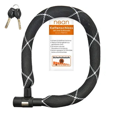 Immagine di nean Catena per bicicletta con maglie quadrate, rivestimento in tessuto e 2 chiavi di sicurezza, 6 x 900 mm, colore nero