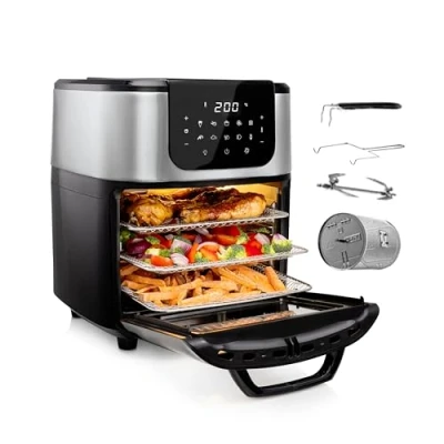 Immagine di Princess Friggitrice ad Aria Forno Deluxe 11 L 1800 W Schermo tattile digitale 10 programmi preimpostati Girapollo e cestello inclusi Acciaio inossidabile 182075