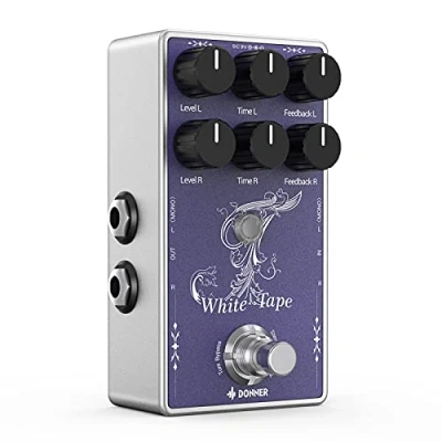 Immagine di Donner Pedale Delay Stereo a Nastro per Chitarra Elettrica, Analogico con Effetto Eco, White Tape, True Bypass