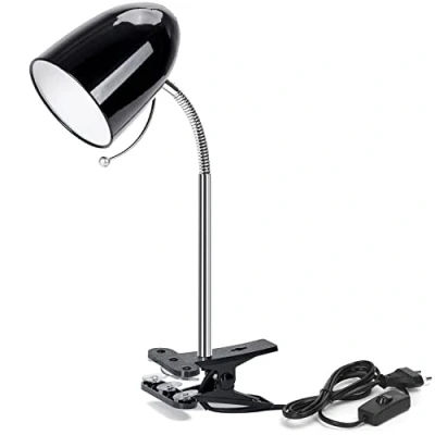 Immagine di Aigostar Lampada da Lettura con Pinza, Scrivania Vintage Clip,Compatibile LED Lampadinea a Modello E27,Max. 11W,Lampadina non Inclusa,Con Metallo Braccio Regolabile e Cavo,Nero