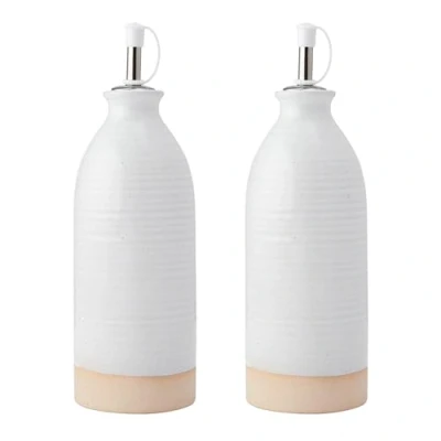 Immagine di KitchenCraft Idilica Bottiglie per olio e aceto in grès porcellanato, set di 2 contenitori con beccuccio ceramica basi non smaltate, color panna, 450 ml