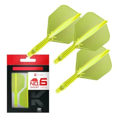 Immagine di Target Darts K Flex Integrated Dart Flight And Shaft, N. 6 Giallo (Corto) Confezione da 3 6, Kflex precisione Modellata 2 in 1 voli per Freccette e Stelo