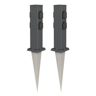Immagine di ledscom.de 2 x Polly presa a colonna da giardino con picchetto terra per esterni, IP44, 4 vie, acciaio inox, angolare, antracite, 40cm